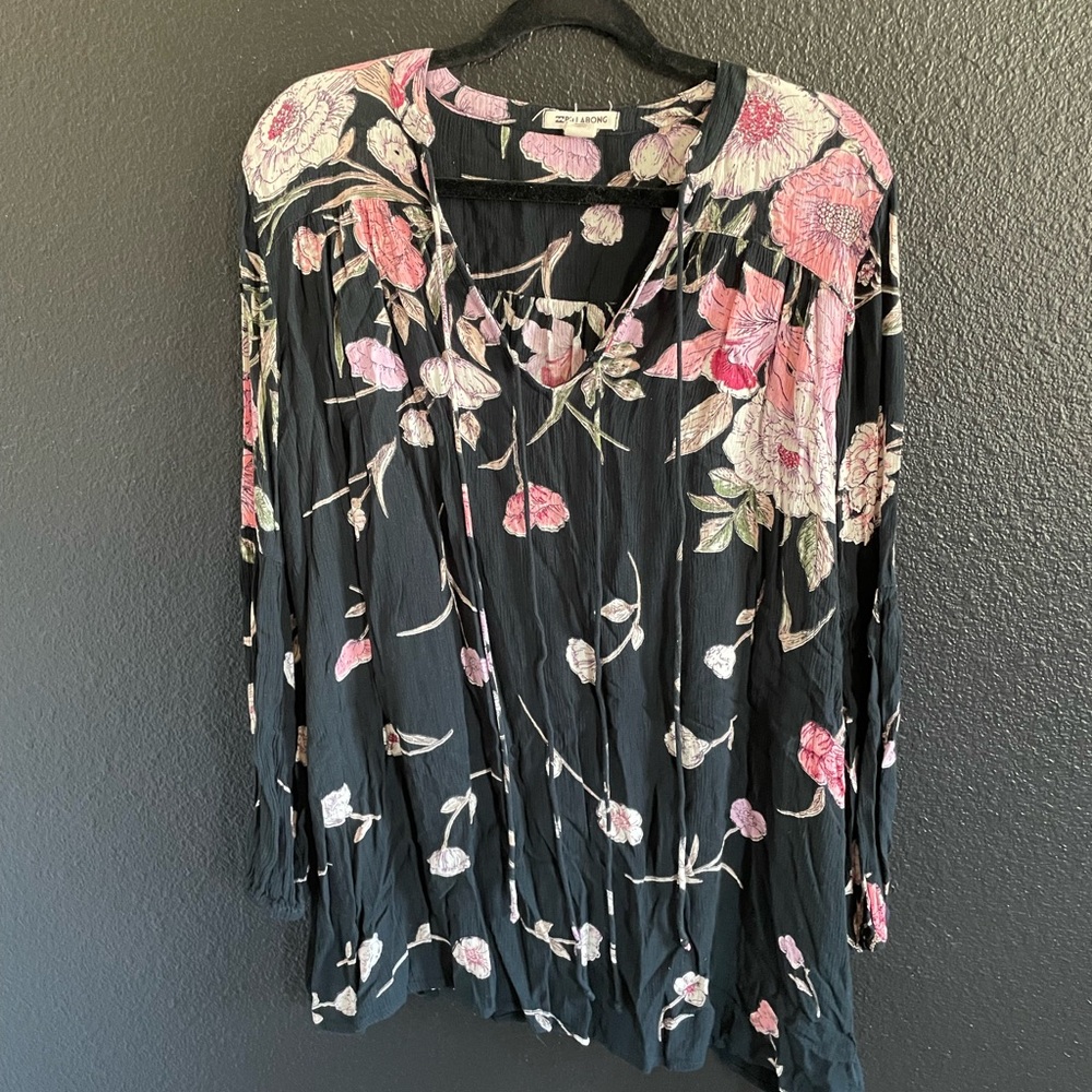 Billabong Black Tunic with Pink and Cream Floral Print